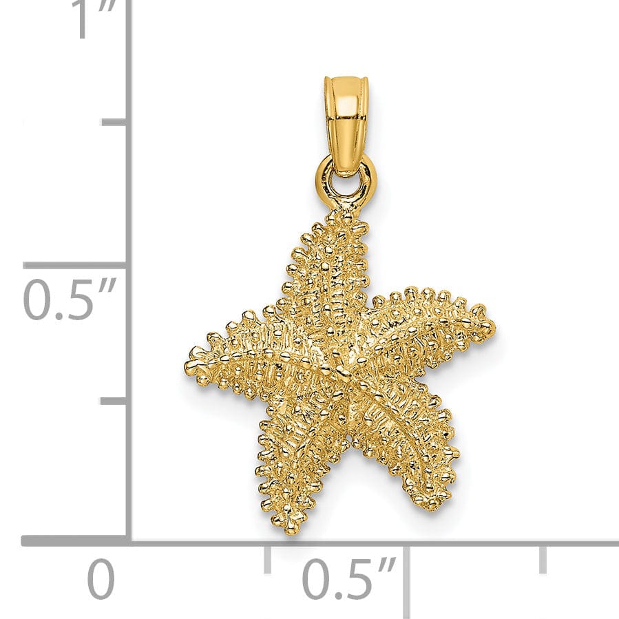 14K Yellow Gold Open Back Solid Texture Polished Finish Beaded Design Starfish Charm Pendant