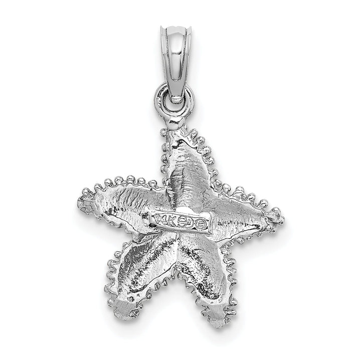 14K White Gold Open Back Solid Texture Polished Finish Beaded Design Starfish Charm Pendant
