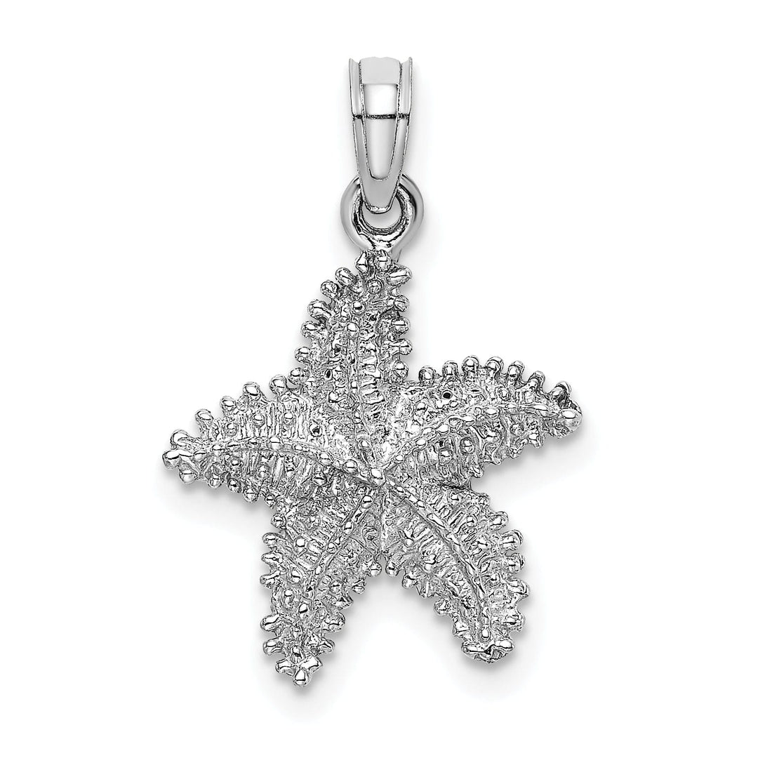 14K White Gold Open Back Solid Texture Polished Finish Beaded Design Starfish Charm Pendant