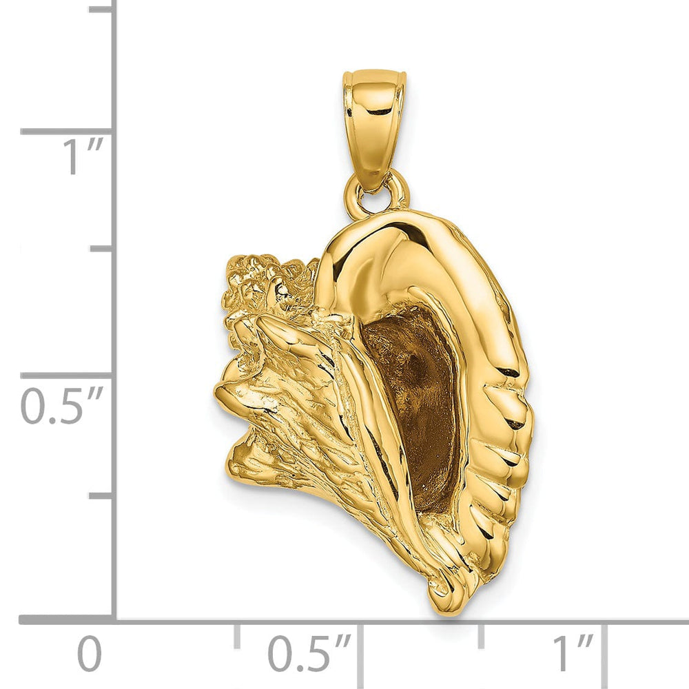 14K Yellow Gold Polish Finish 3-Dimensional Conch Shell Charm Pendant