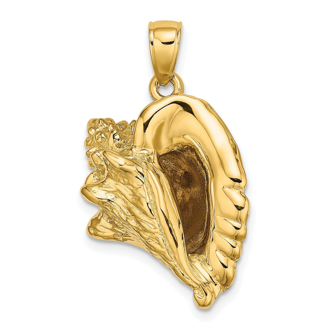 14K Yellow Gold Polish Finish 3-Dimensional Conch Shell Charm Pendant