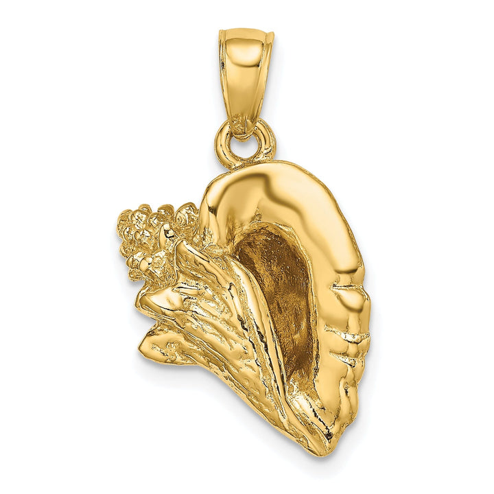 14K Yellow Gold Polished Texture Finish 3-Dimensional Conch Shell Charm Pendant