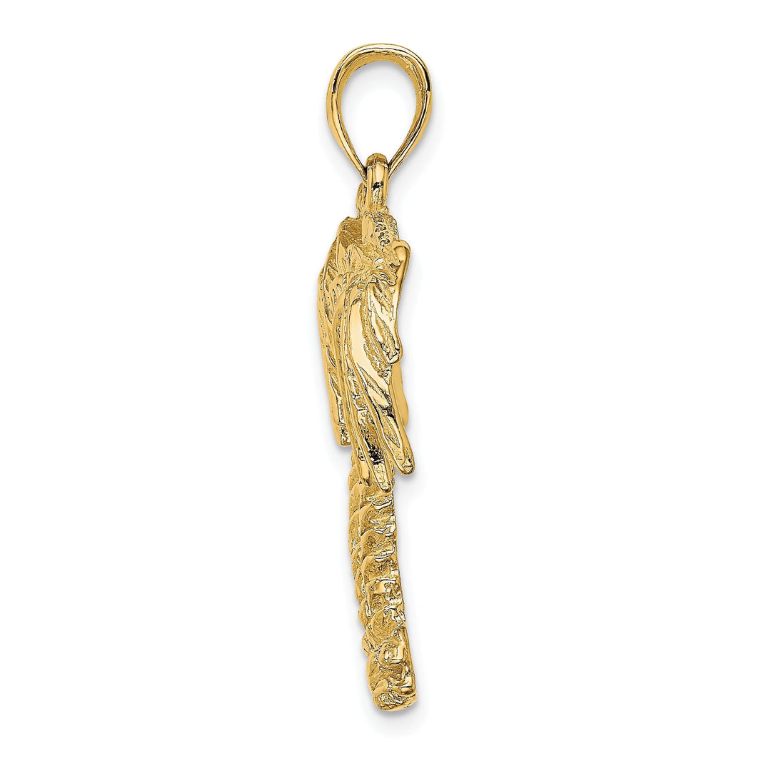 14K Yellow Gold Polished Textured Finish Concave Shape 2-Dimensional Double Palm Trees Design Charm Pendant