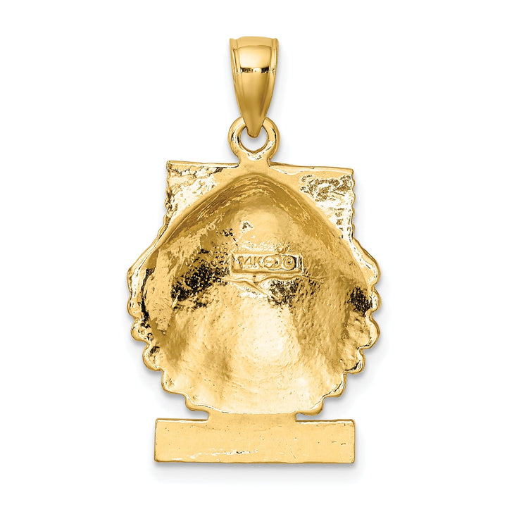 14K Yellow Gold Textured Polished Finish MARCO ISLAND on Scallop Sea Shell Design Charm Pendant