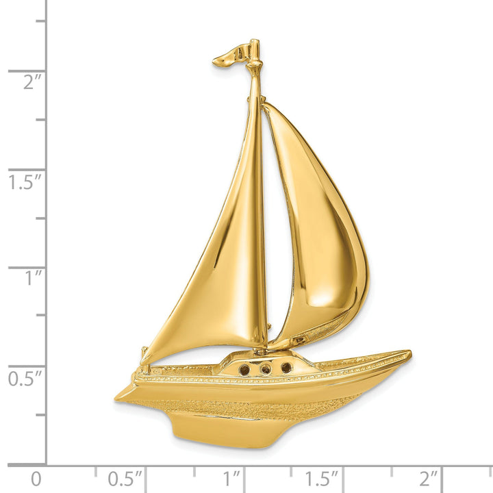 14K Yellow Gold Polish Finish 3-Dimensional Moveable Sailboat Slide Pendant