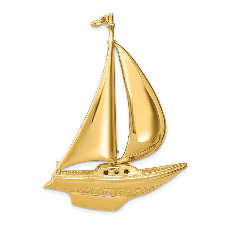 14K Yellow Gold Polish Finish 3-Dimensional Moveable Sailboat Slide Pendant