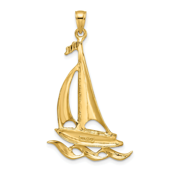 14k Yellow Gold Polished Finish Sailboat with Waves Design Charm Pendant