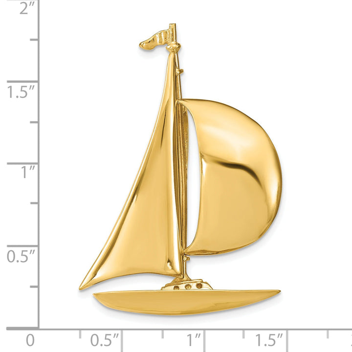 14K Yellow Gold Polished Finish 3-Dimensional Sailboat Slide Pendant
