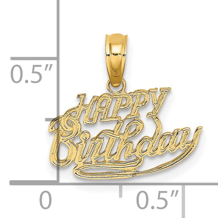 14k Yellow Gold Textured Polished Finish Solid Talking HAPPY BIRTHDAY in Script Design Charm Pendant