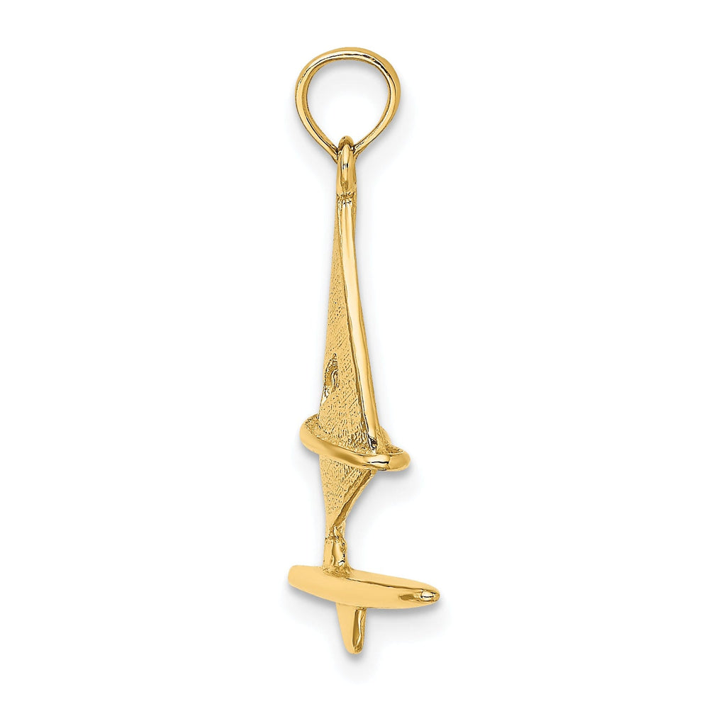 14K Yellow Gold 3-Dimensional Textured Polished Finish Windsail Surfing Board Charm Pendant