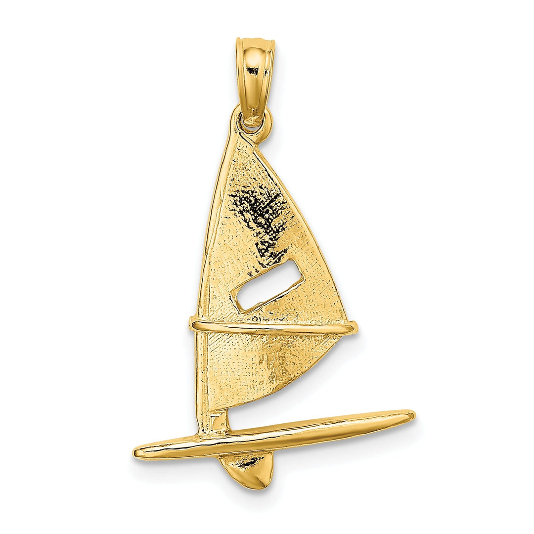 14K Yellow Gold 3-Dimensional Textured Polished Finish Windsail Surfing Board Charm Pendant