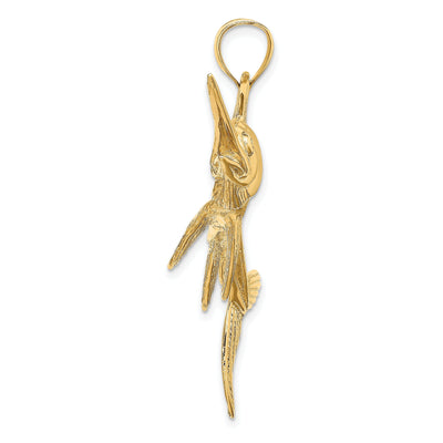 14K Yellow Gold Solid Polished Satin Finish 2-Dimensional Swordfish Charm Pendant