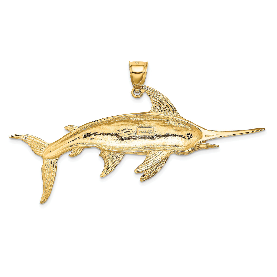 14K Yellow Gold Solid Polished Satin Finish 2-Dimensional Swordfish Charm Pendant