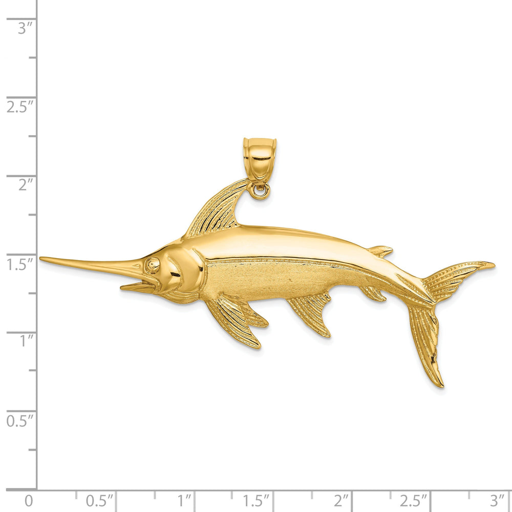 14K Yellow Gold Solid Polished Satin Finish 2-Dimensional Swordfish Charm Pendant