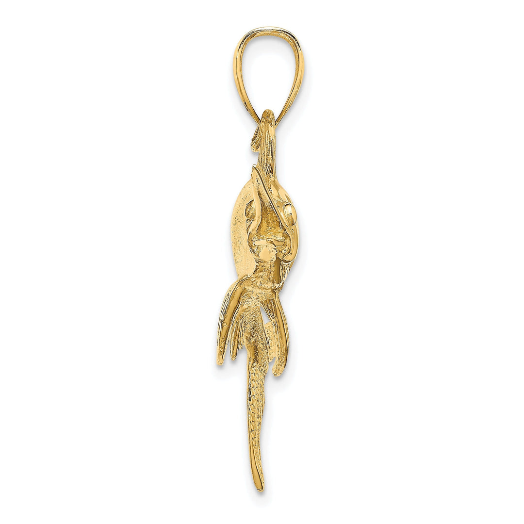 14K Yellow Gold Polished Satin Finish 2-Dimensional Swordfish Charm Pendant