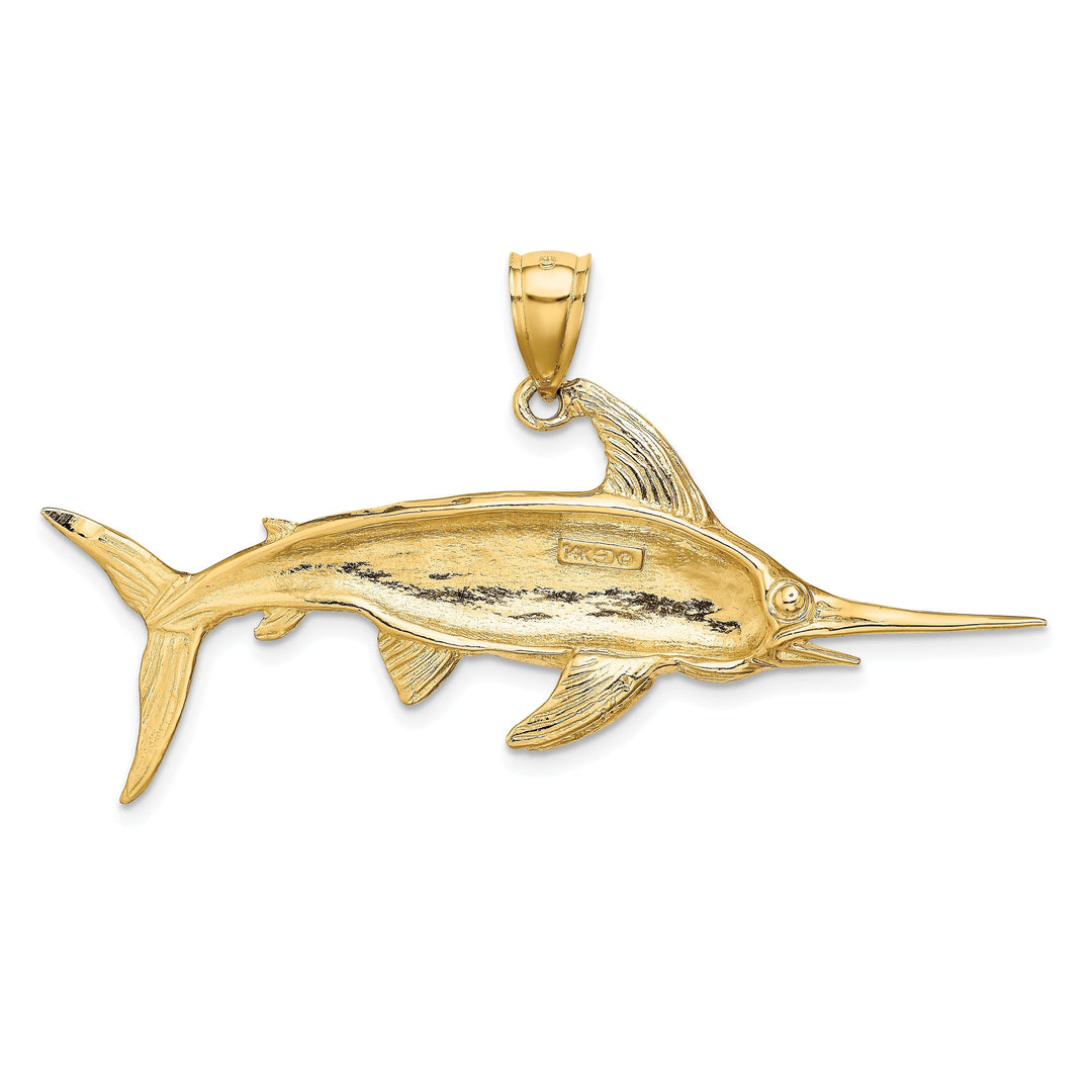 14K Yellow Gold Polished Satin Finish 2-Dimensional Swordfish Charm Pendant