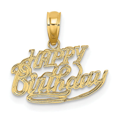 14k Yellow Gold Textured Polished Finish Solid Talking HAPPY BIRTHDAY in Script Design Charm Pendant at $ 52.42 only from Jewelryshopping.com