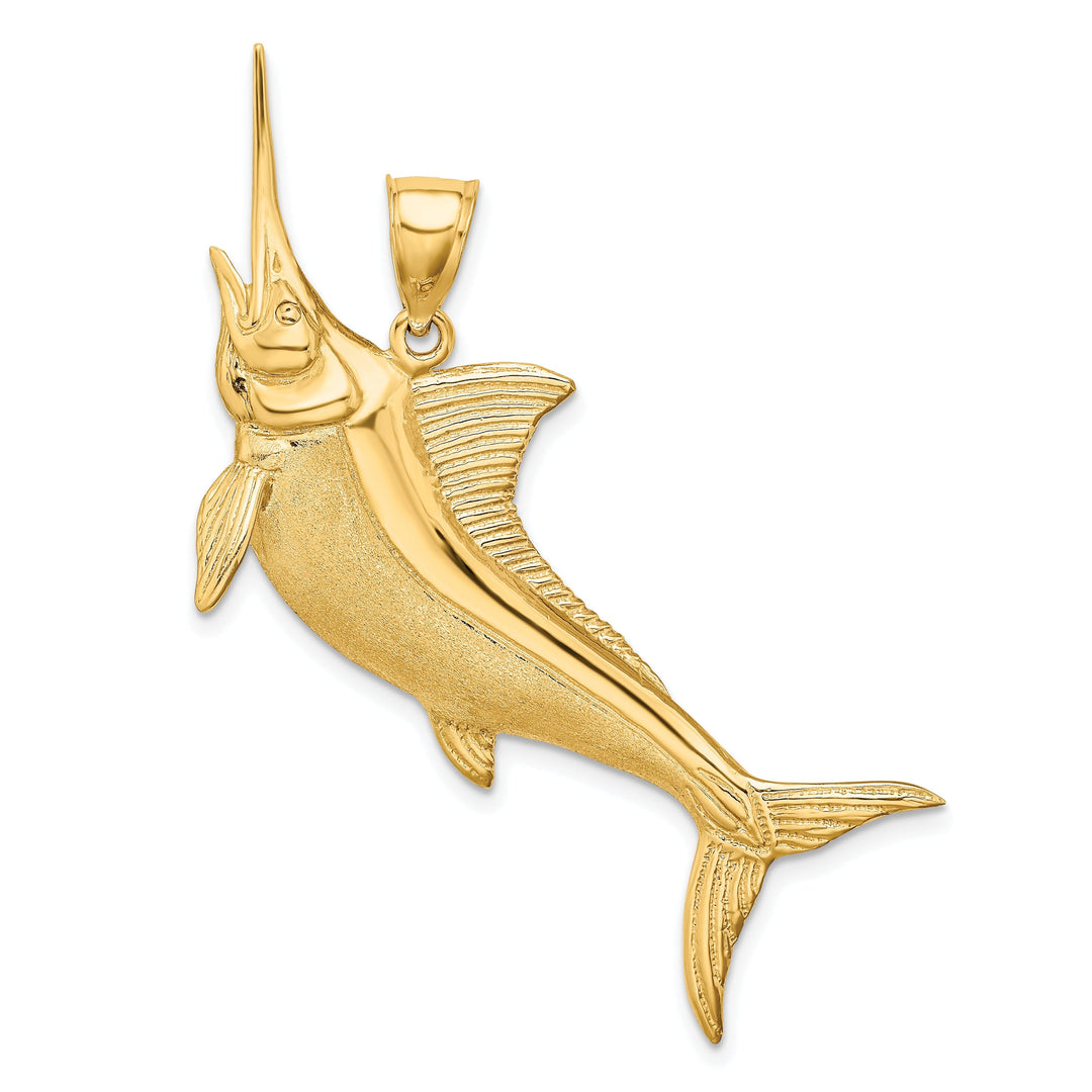 14K Yellow Gold 2-Dimensional Textured Solid Polished Satin Finish Blue Marlin Fish Charm Pendant