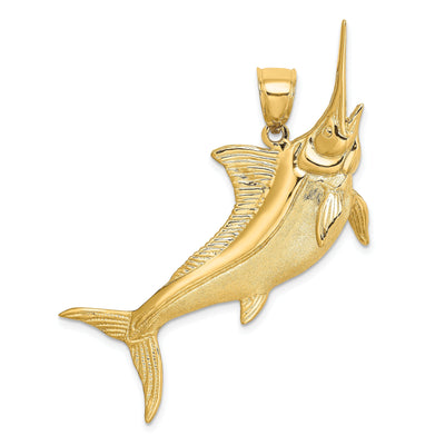 14K Yellow Gold 2-Dimensional Textured Solid Polished Satin Finish Blue Marlin Fish Charm Pendant