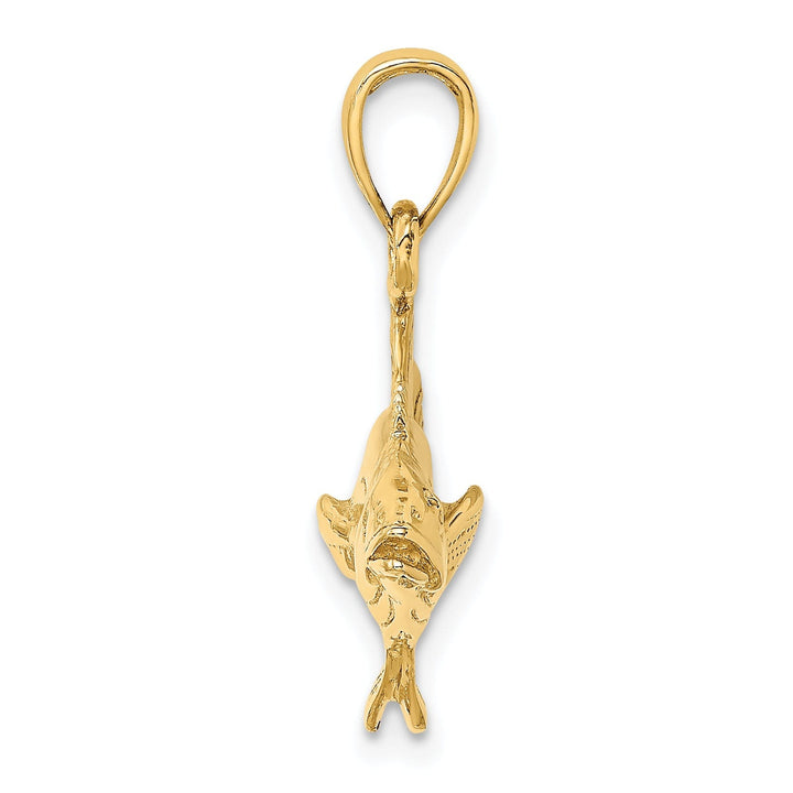14K Yellow Gold Polished Textured Finish 3-Dimensional Cobia Fish Charm Pendant