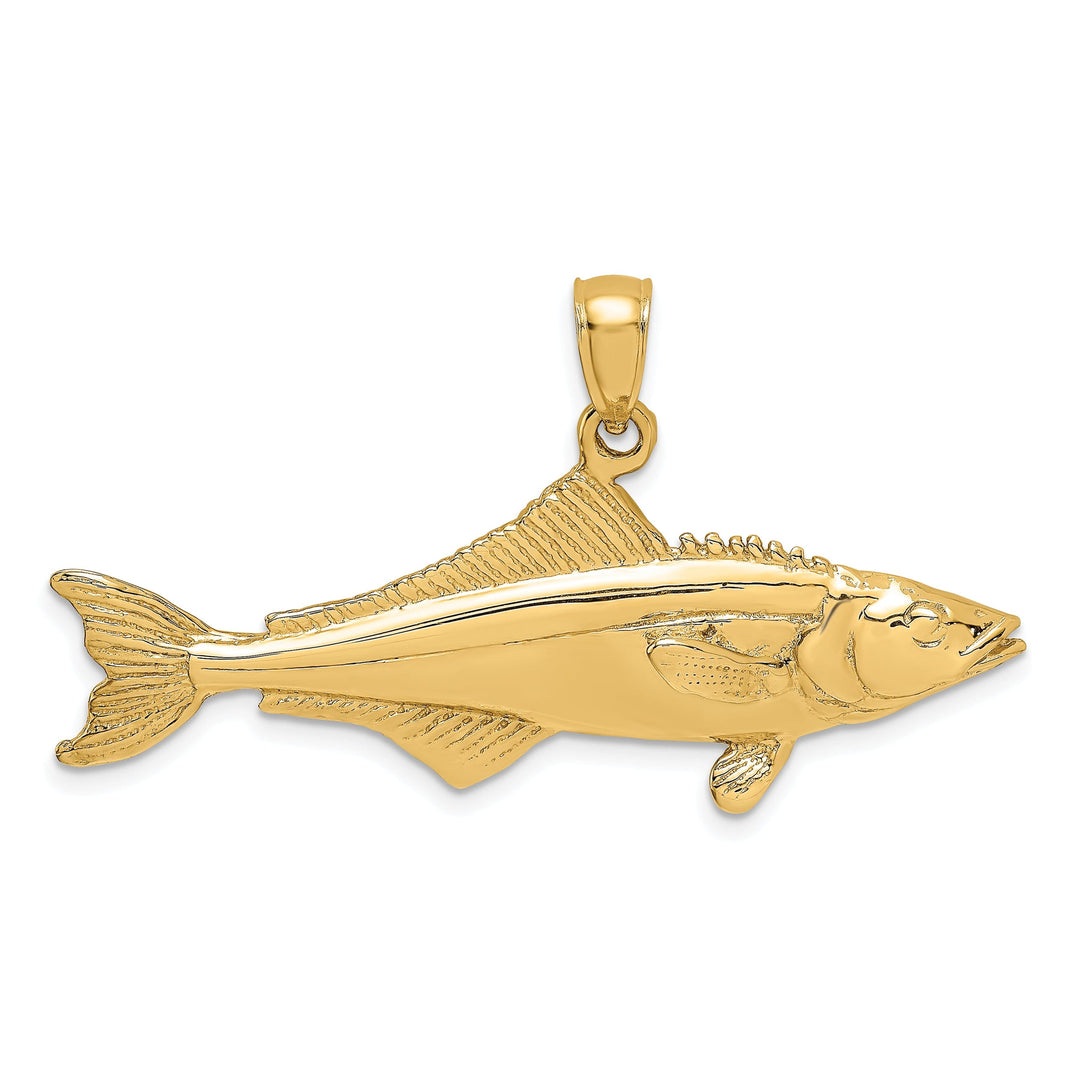 14K Yellow Gold Polished Textured Finish 3-Dimensional Cobia Fish Charm Pendant