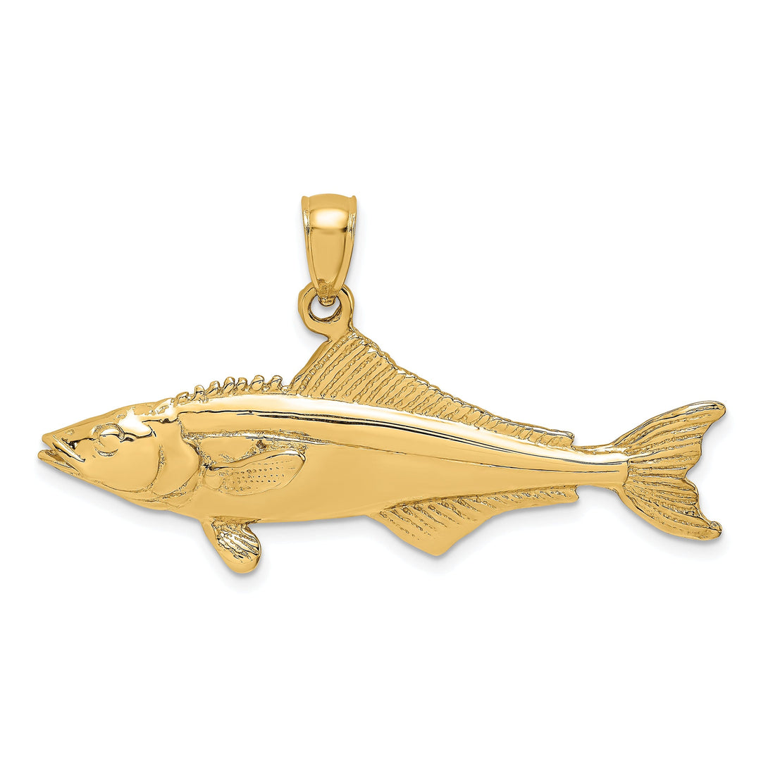 14K Yellow Gold Polished Textured Finish 3-Dimensional Cobia Fish Charm Pendant