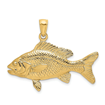 14K Yellow Gold Polished Textured Finish 3-Dimensional Red Snapper Fish Charm Pendant
