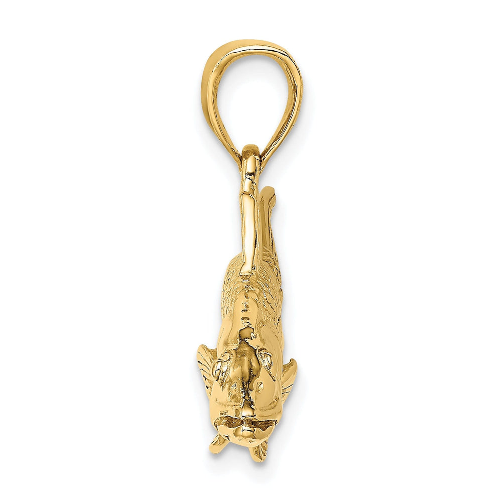 14K Yellow Gold Textured Polished Finish 3-Dimensional Snook Fish Charm Pendant
