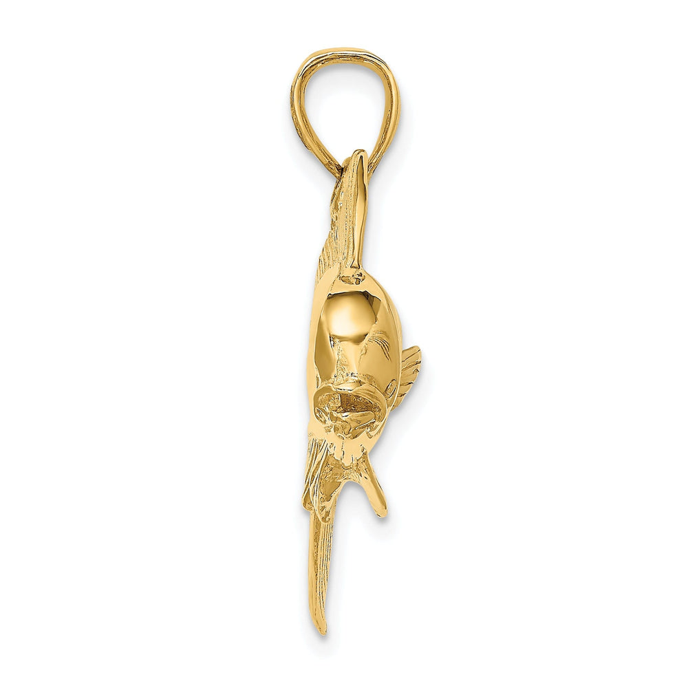 14K Yellow Gold Textured Polished Finish 2-Dimensional Male Dorado Mahi-Mahi Charm Pendant