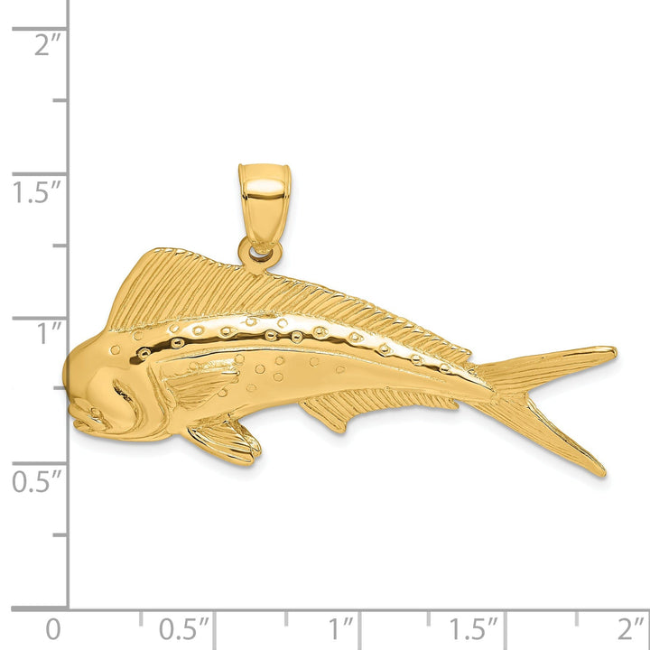 14K Yellow Gold Textured Polished Finish 2-Dimensional Male Dorado Mahi-Mahi Charm Pendant