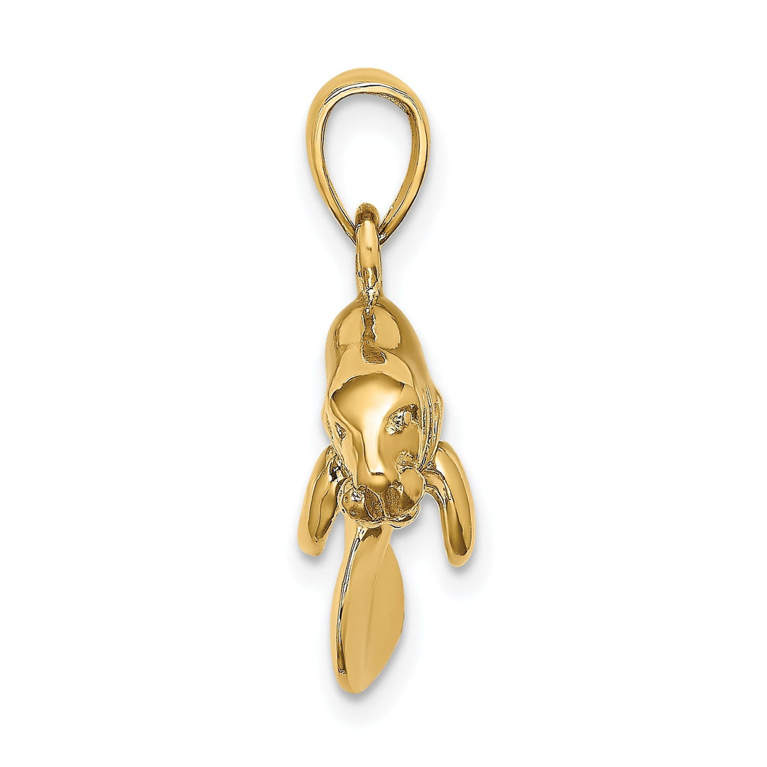 14K Yellow Gold Solid 3-Dimensional Polished Finish Swimming Manatee Design Charm Pendant