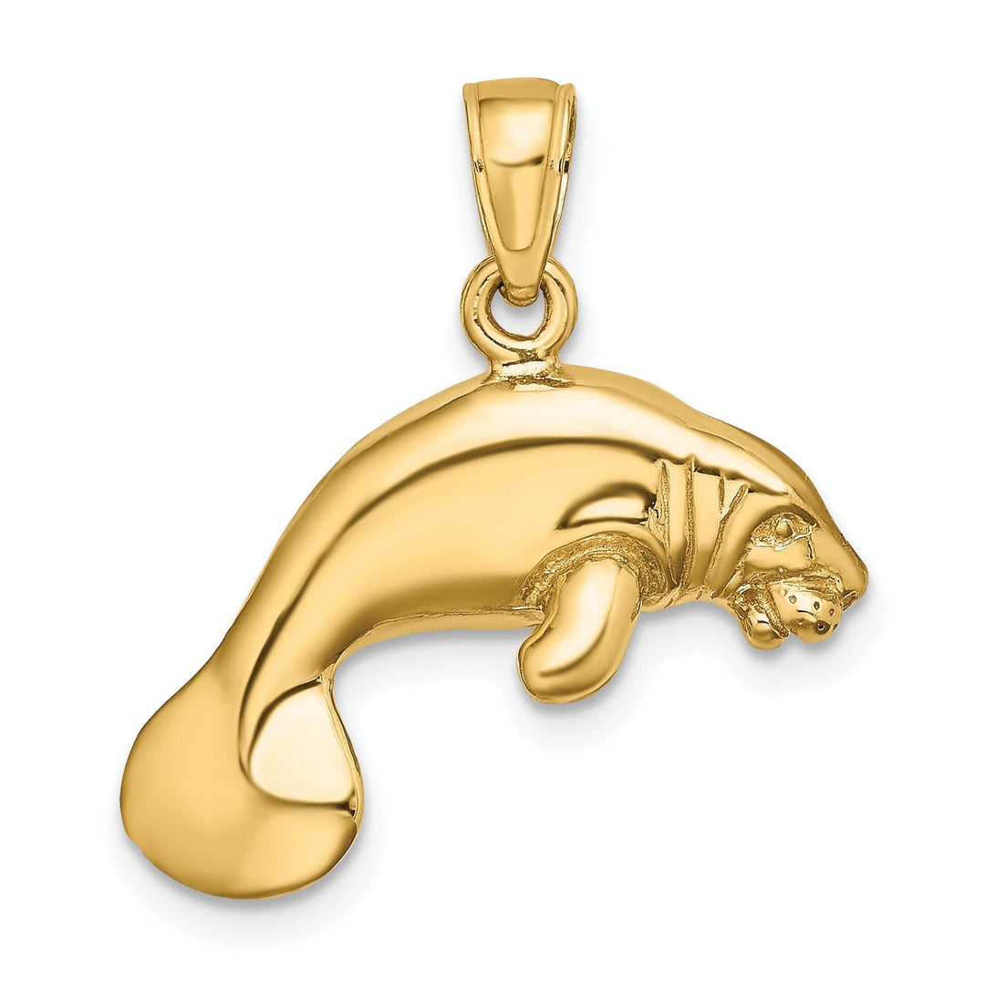 14K Yellow Gold Solid 3-Dimensional Polished Finish Swimming Manatee Design Charm Pendant