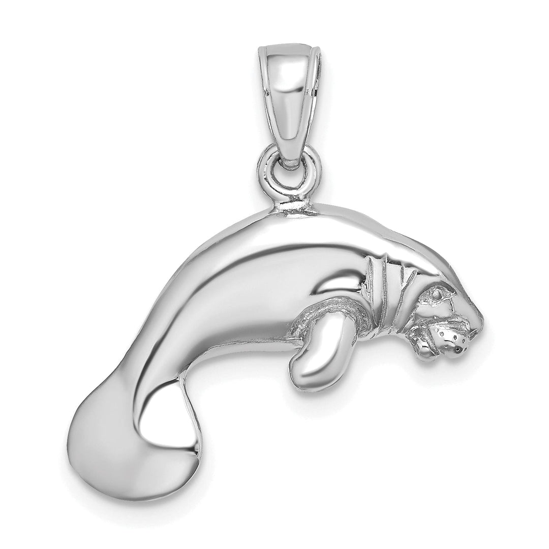 14K White Gold 3-Dimensional Polished Finish Swimming Manatee Design Charm Pendant