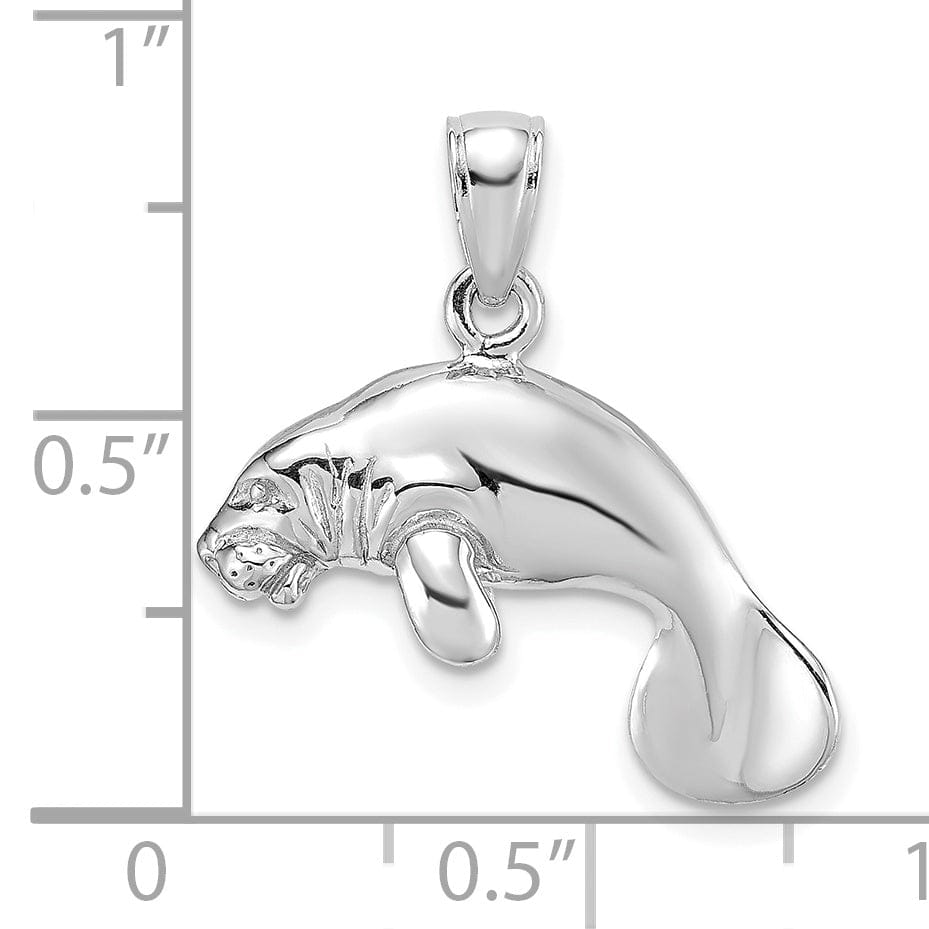 14K White Gold 3-Dimensional Polished Finish Swimming Manatee Design Charm Pendant