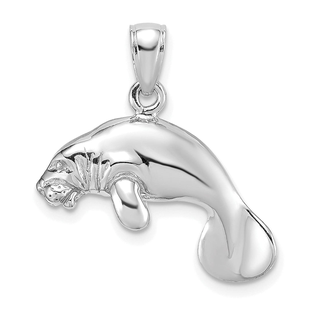 14K White Gold 3-Dimensional Polished Finish Swimming Manatee Design Charm Pendant