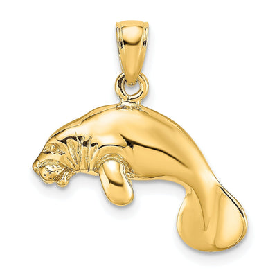 14K Yellow Gold Solid 3-Dimensional Polished Finish Swimming Manatee Design Charm Pendant at $ 498.1 only from Jewelryshopping.com