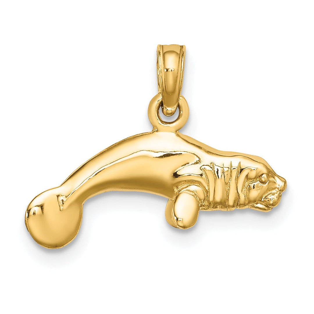 14K Yellow Gold 3-Dimensional Polished Finish Swimming Manatee Design Charm Pendant