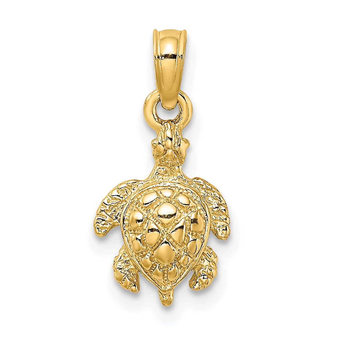 14k Yellow Gold Solid Polished and Textured Finish Casted Sea Turtle Charm Pendant