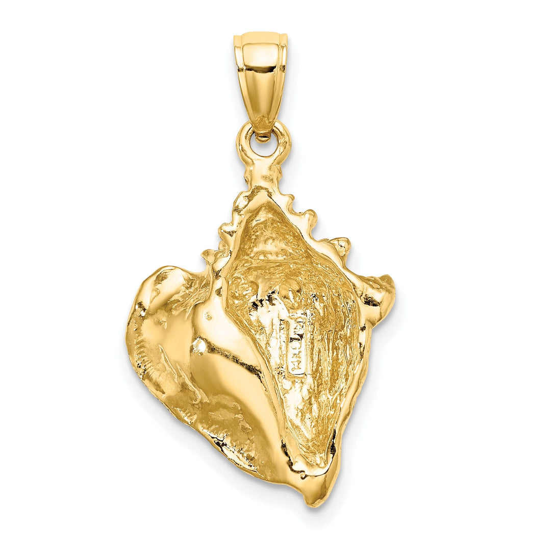 14K Yellow Gold Solid Polished Texture Finish Open Back Conch Shell Charm Pendant