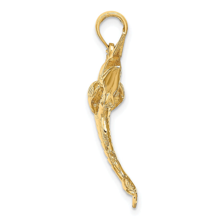 14K Yellow Gold 3-Dimensional Textured Polished Satin Finish Blue Marlin Fish Charm Pendant