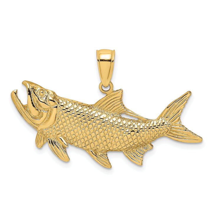 14K Yellow Gold Polished Textured Finish Tarpon Fish with Open Mouth Design Charm Pendant