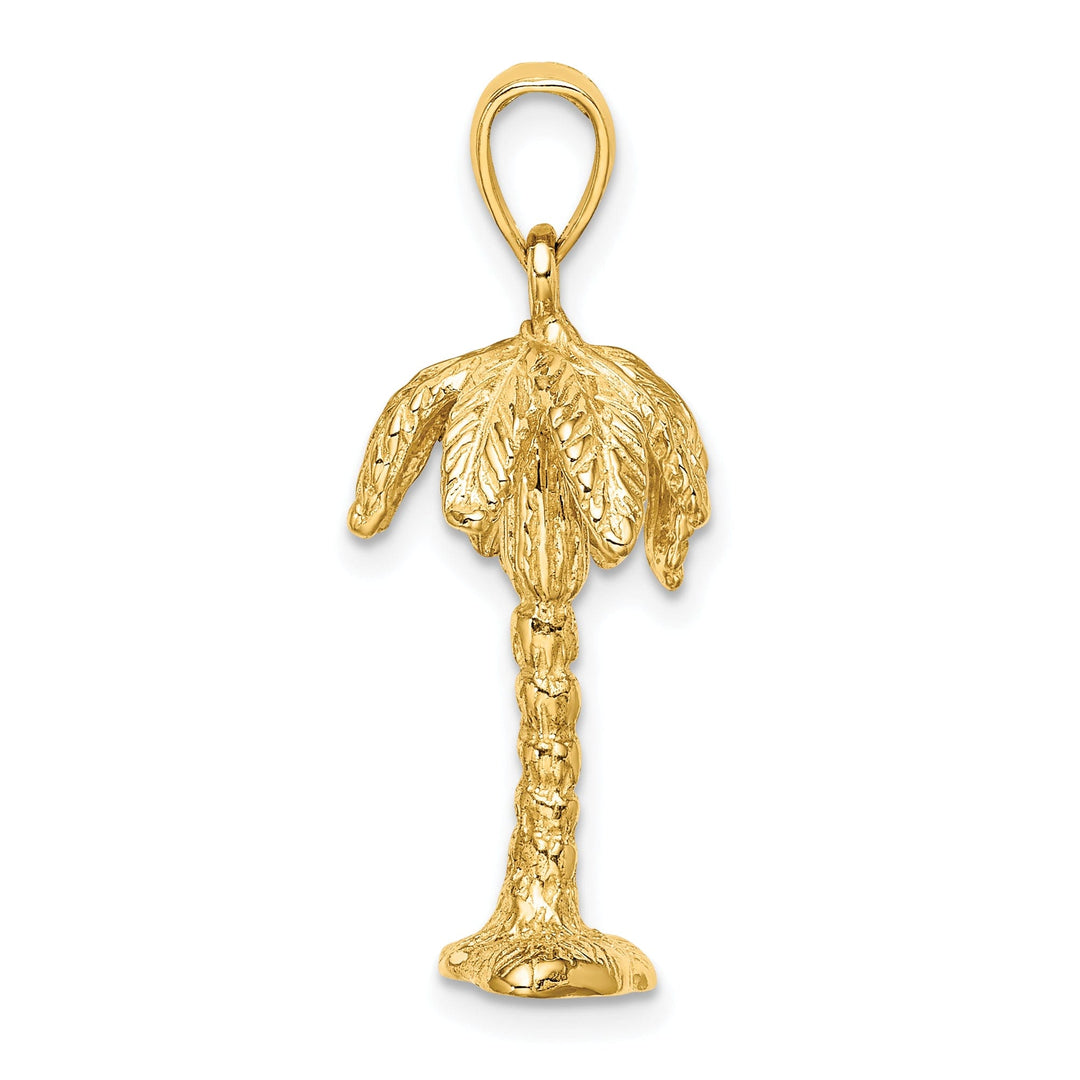 14K Yellow Gold 3-Dimensional Textured Finish Palm Tree Charm Pendant