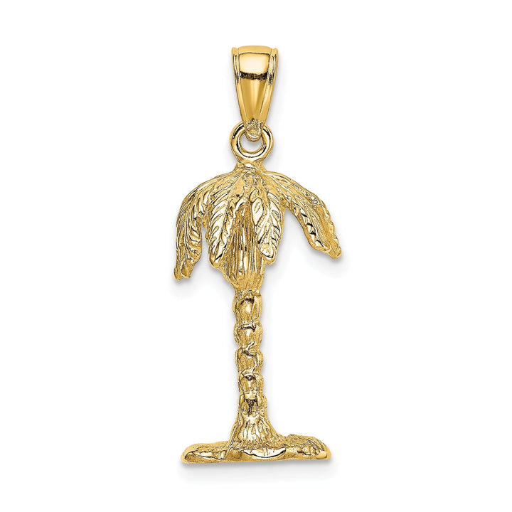 14K Yellow Gold 3-Dimensional Textured Finish Palm Tree Charm Pendant