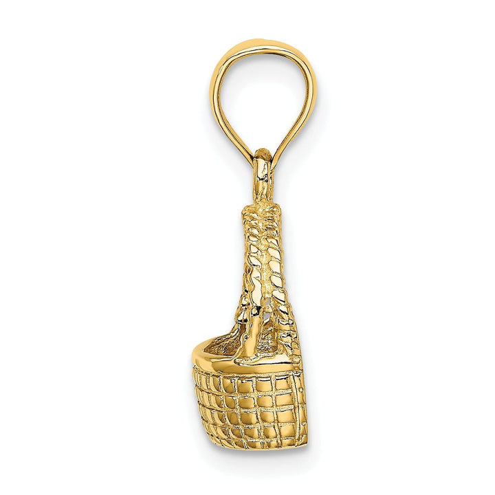 14K Yellow Gold Polished Texture Finish 2-Dimensional Flat Back Basket Charm Pendant