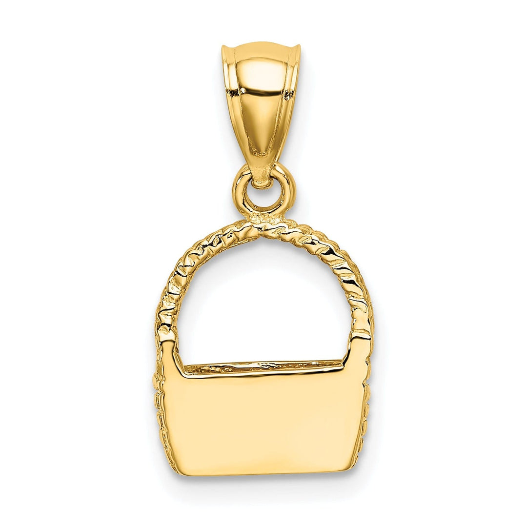 14K Yellow Gold Polished Texture Finish 2-Dimensional Flat Back Basket Charm Pendant