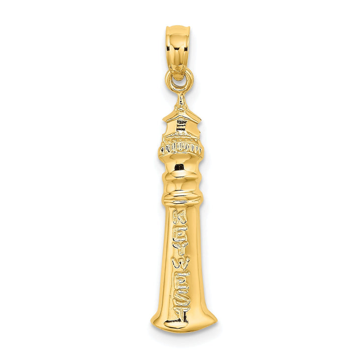 14K Yellow Gold Polished Finish 2-Dimensional KEY WEST Lighthouse Charm Pendant