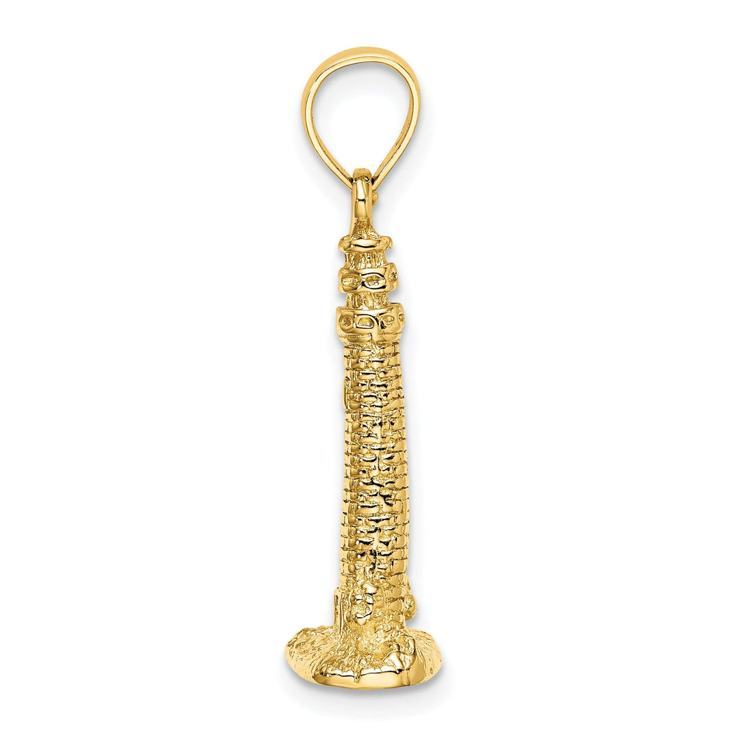 14K Yellow Gold Textured Polished Finish 3-Dimensional Cape May, NJ Lighthouse Charm Pendant