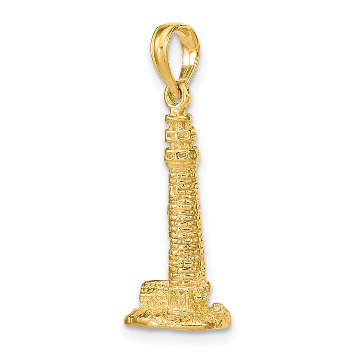 14K Yellow Gold Textured Polished Finish 3-Dimensional Cape May, NJ Lighthouse Charm Pendant