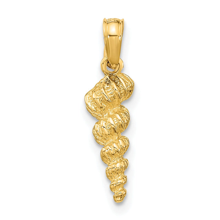 14K Yellow Gold Polished Texture Finish 3-Dimensional Mini Common Wentletrap Shell Design Charm Pendant