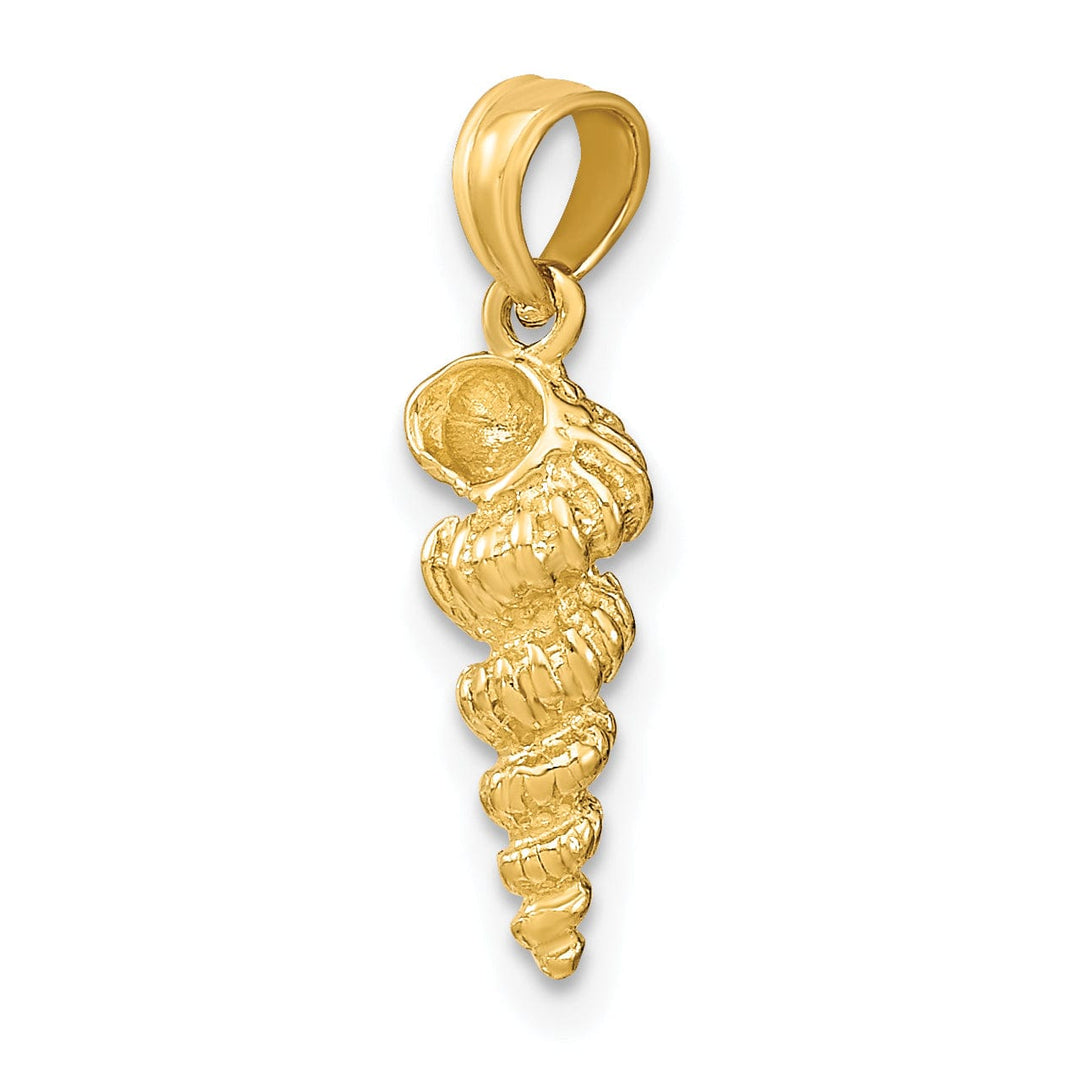 14K Yellow Gold Polished Texture Finish 3-Dimensional Mini Common Wentletrap Shell Design Charm Pendant